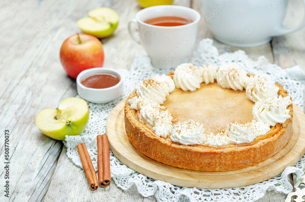 Apple souffle cake with whipped cream Apple souffle cake with whipped cream