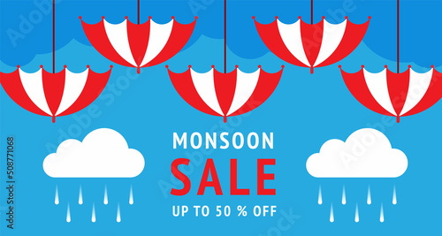 Monsoon sale , rainy season ,banner, vector illustration.
