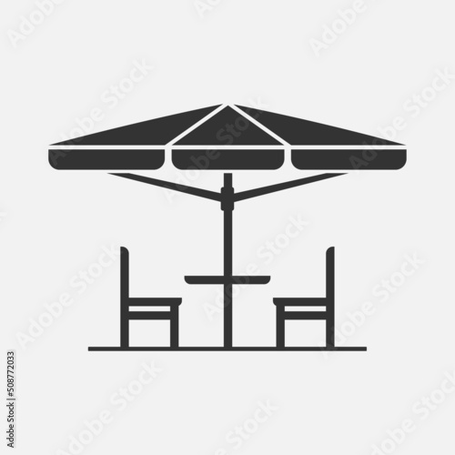 Table and chair outside restaurant or street cafe icon isolated flat design vector illustration.