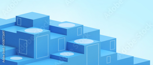 Abstract Background. Creative idea and Ladder of Success. Minimal Modern futuristic Podium Concept on Blue. copy space  digital  banner  website -3d Rendering
