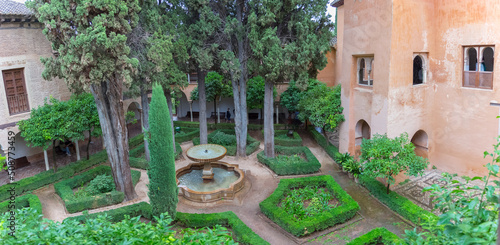Aerial view at the Daraxa´s garden, on Nasrid Palaces inside the Alhambra fortress complex located in Granada, Spain photo