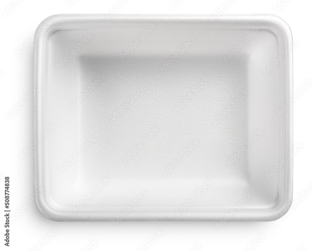 White plastic plate or styrofoam food container isolated on white background with clipping path White plastic plate or styrofoam food container isolated on white background with clipping path