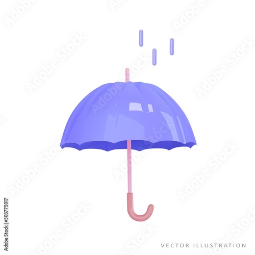 3d render weather icon. Umbrella with raindrops isolated. Finance, bank, insurance concept. Cartoon vector illustration