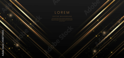 Abstract elegant gold lines diagonal on black background. Luxury style with copy space for text.