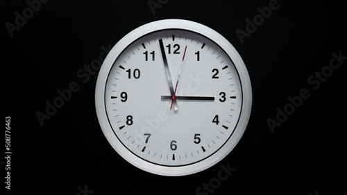 Wallpaper Mural Grey Wall Clock With A Black Arrows And Red Second Hand On Black Background. Wall Clock Face Of Time Of 3.00 Am Or Pm. 4k. ProRes. Timelapse. Torontodigital.ca