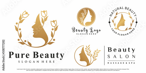 Set of abstract beauty woman logo design for salon with creative element Premium Vector photo