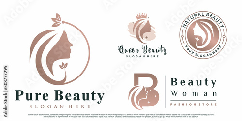 Set of abstract beauty woman logo design for salon with creative element Premium Vector