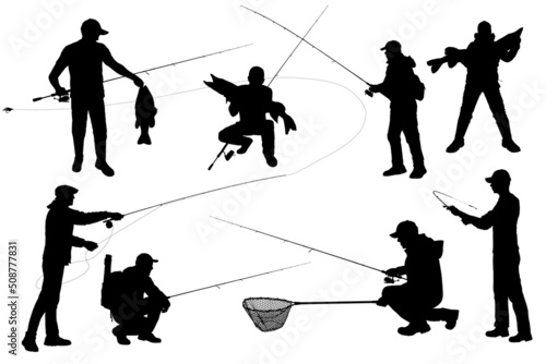 Fishing vector silhouette. Spinning fisherman illustration