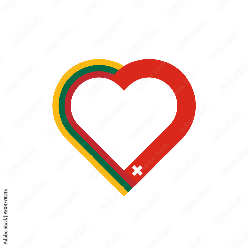 unity concept. heart ribbon icon of lithuania and switzerland flags. vector illustration isolated on white background
