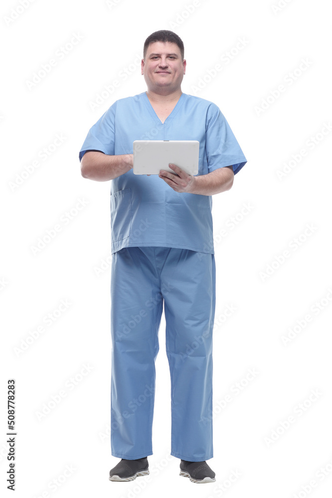 male doctor with a digital tablet. isolated on a white male doctor with a digital tablet. isolated on a white