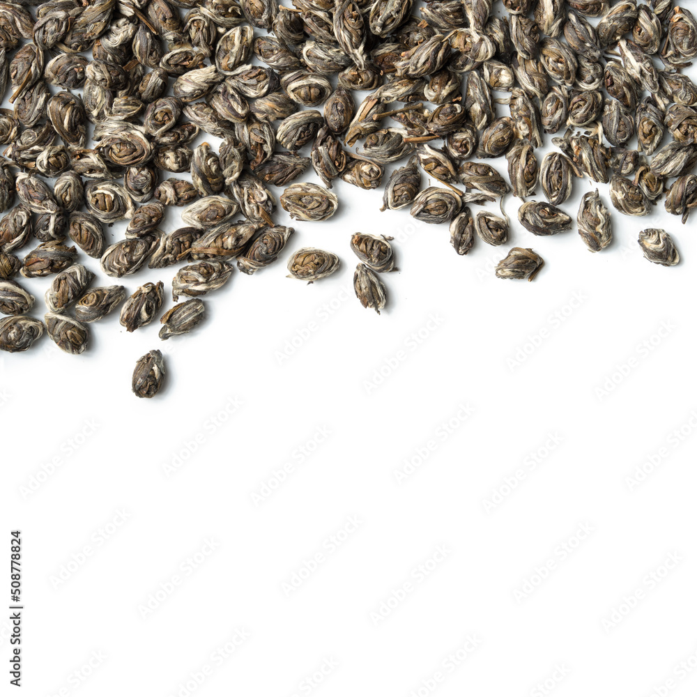 Eye of the Phoenix. Elite Green tea Feng Yan isolsted on white background. Top view. Close up. High resolution Eye of the Phoenix. Elite Green tea Feng Yan isolsted on white background. Top view. Close up. High resolution
