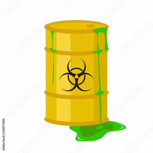Yellow barrel of biohazard waste. Vector illustration.