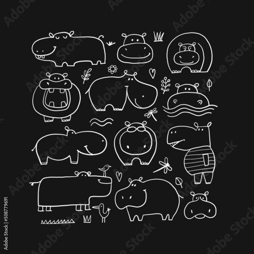 Hippopotamus collection, cute hippo character for your design