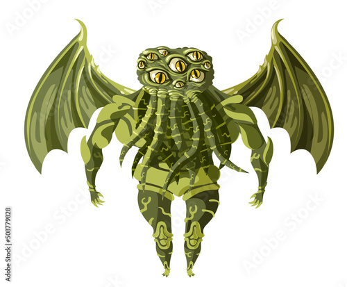 strange alien octopus with multiple eyes monster