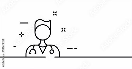 Continuous line art drawing medicine. Single line drawing, solid line. Animation of one line doctor, consultation and examination. Video 4K