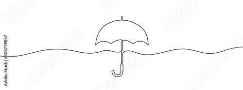 Continuous line drawing of umbrella. Umbrella linear icon. One line drawing background. Vector illustration. Umbrella continuous line icon