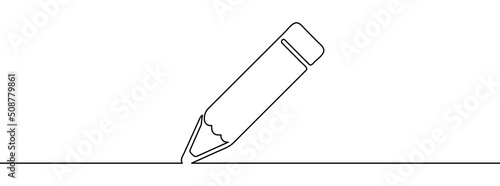 Continuous line drawing of pencil icon. Pencil linear icon. One line drawing background. Vector illustration. Pencil continuous line icon