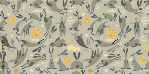 Funny rabbits. Mid-autumn festival. Seamless Pattern Background for your design