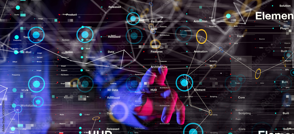Obraz premium Neural network 3D illustration. Big data and cybersecurity