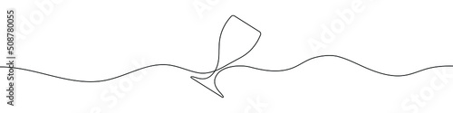 Continuous line drawing of wine glass. Wine glass linear icon. One line drawing background. Vector illustration. Wine glass continuous line icon.
