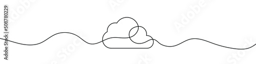 Continuous line drawing of cloud. Cloud linear icon. One line drawing background. Vector illustration. Cloud continuous line icon.