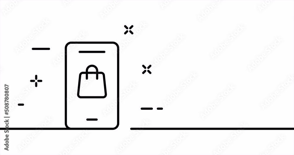 Single line drawing, solid line buy. One line drawing animation of online shopping, online order and sale. Shopping logo animated. Video 4K Single line drawing, solid line buy. One line drawing animation of online shopping, online order and sale. Shopping logo animated. Video 4K