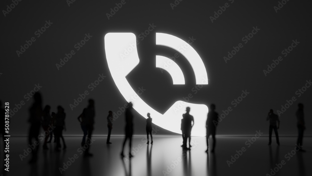 Obraz premium 3d rendering people in front of symbol of phone working indicator on background
