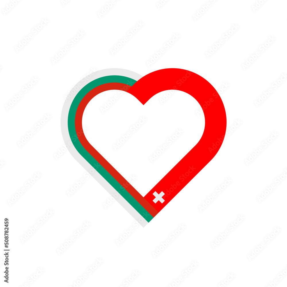 unity concept. heart ribbon icon of bulgaria and switzerland flags. vector illustration isolated on white background
