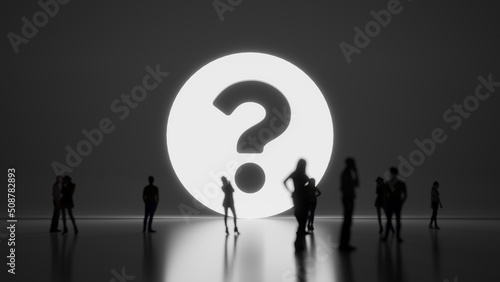 3d rendering people in front of symbol of question circle on background