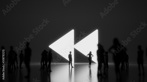 3d rendering people in front of symbol of rewind on background