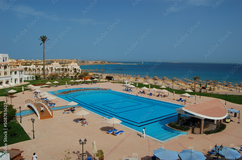 Obraz premium Aerial view of luxury resort with pool