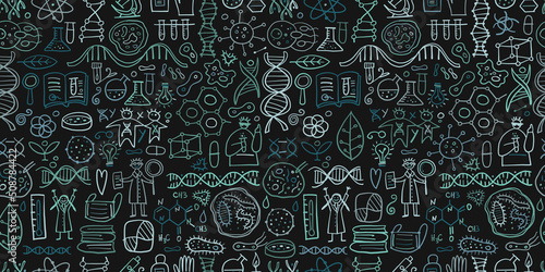 Genetics and chemistry, biology seamless pattern for your design