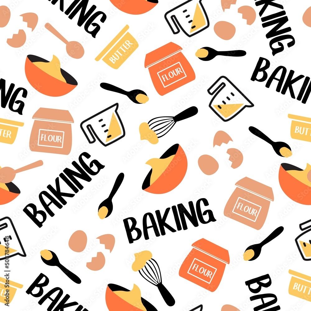 Retro Seamless Pattern with Baking Tools Vector Graphic Art