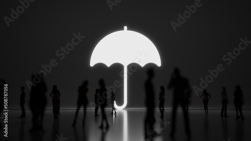 3d rendering people in front of symbol of umbrella09 on background