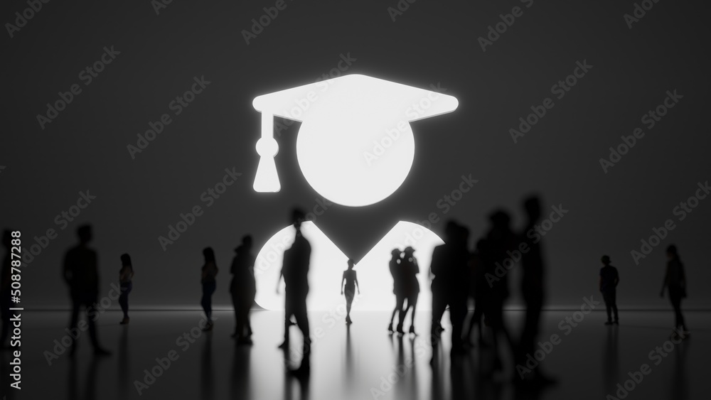 3d rendering people in front of symbol of user graduate on background