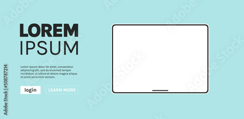 Tablet pc with blank touch screen and digital device concept flat vector illustration.