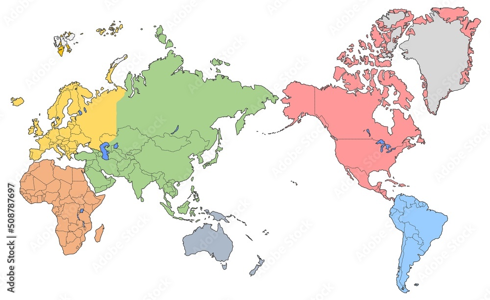 Fototapeta premium Pacific central color world map