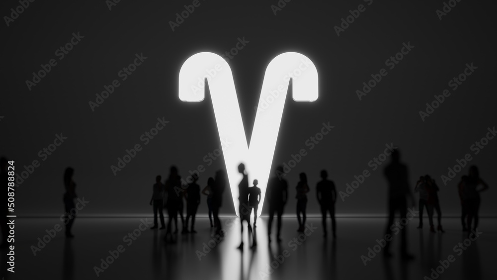 3d rendering people in front of symbol of Aries zodiac on background