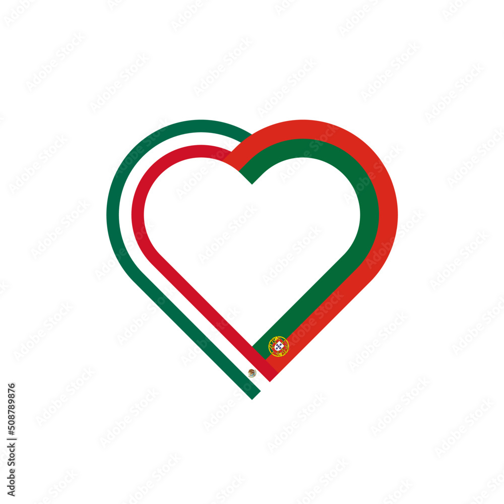 unity concept. heart ribbon icon of mexico and portugal flags. vector illustration isolated on white backgroun