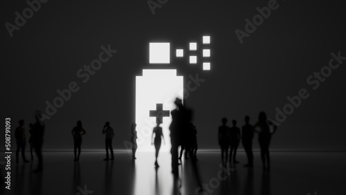 3d rendering people in front of symbol of disinfection spray on background