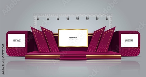Event Stage design for business conferences, corporate projects presentations, shareholders event or meeting with slides on projection screens.