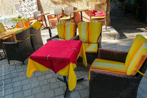 Furniture in the summer cafe