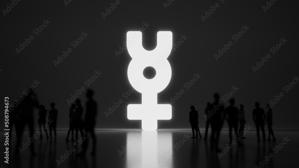 3d rendering people in front of symbol of mercury on background