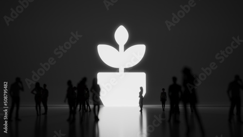 3d rendering people in front of symbol of plant on background