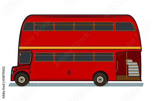 Red Old London bus symbols of London England drawing in cartoon vector