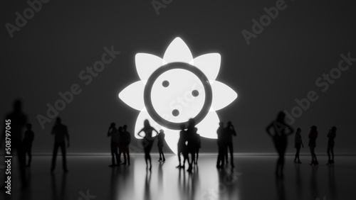 3d rendering people in front of symbol of sunflower on background