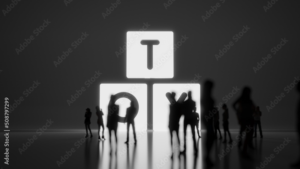 3d rendering people in front of symbol of toy on background