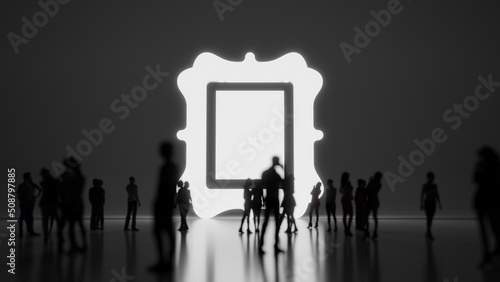 3d rendering people in front of symbol of vintage frame on background