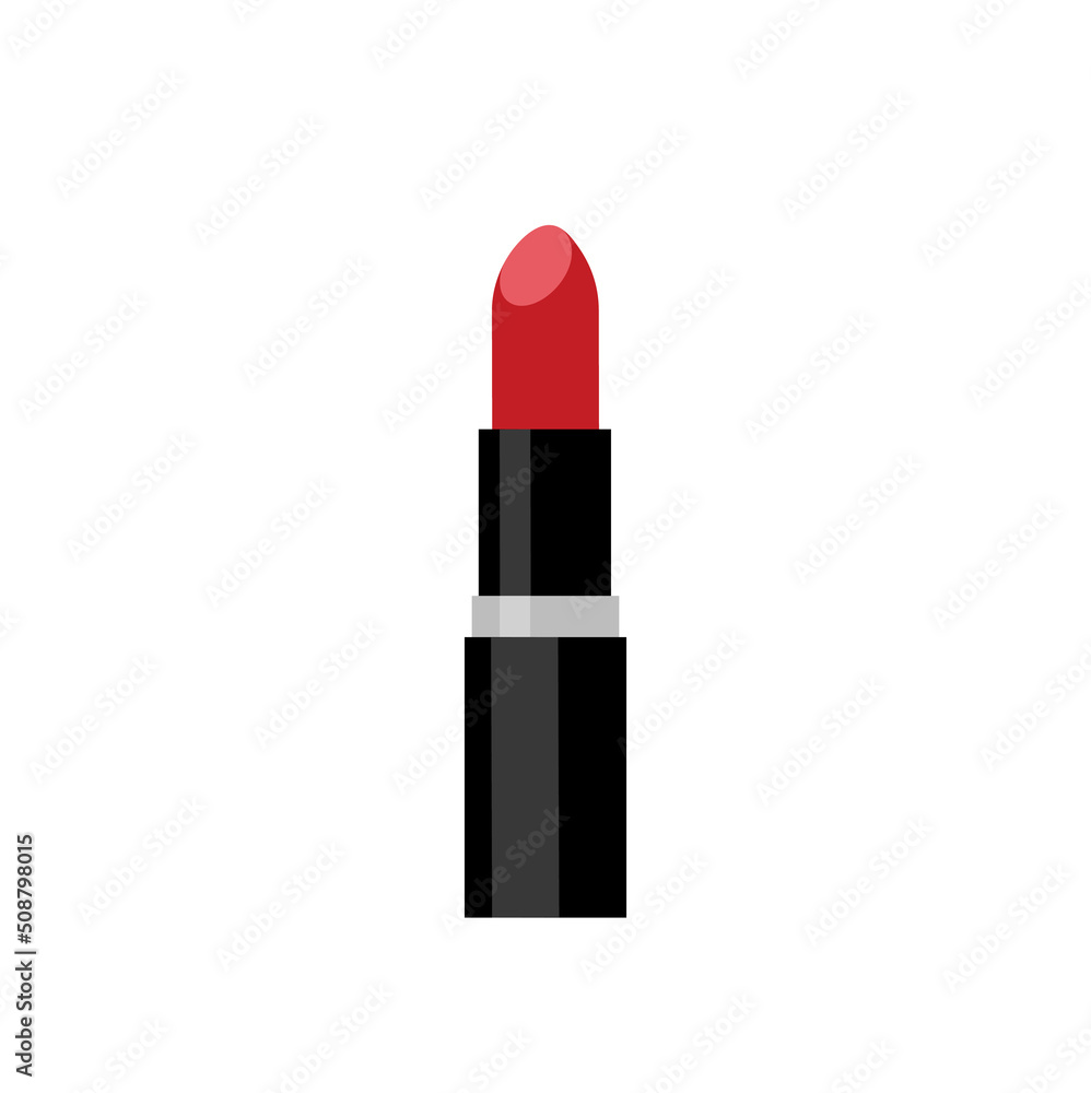 Red lipstick tube isolated on white background. Makeup beauty. Fashion and cosmetic care. Vector stock - obrazy, fototapety, plakaty 
