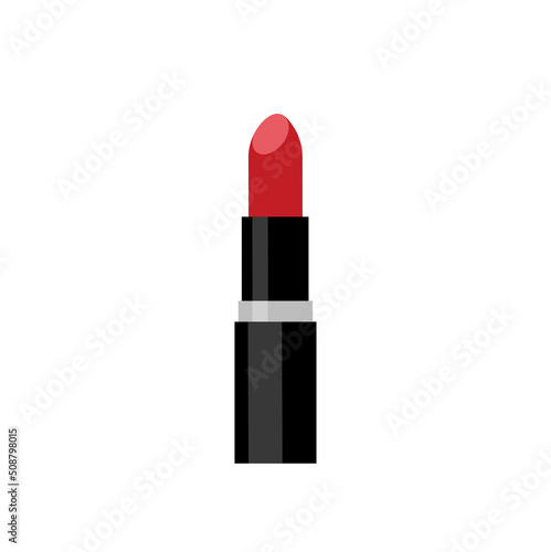 Red lipstick tube isolated on white background. Makeup beauty. Fashion and cosmetic care. Vector stock